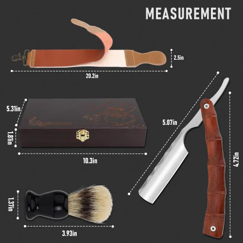 Miniatura 5 de Kit profesional de afeitar de hoja recta con Strop, afeitadora afilada de acero inoxidable con borde recto, maquinilla de afeitar de peluquería