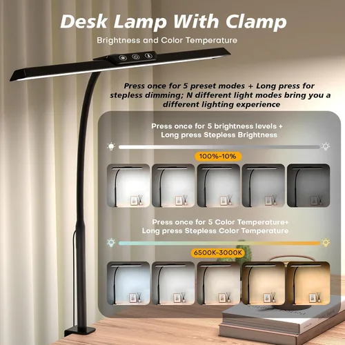 Miniatura 2 de Lámpara de escritorio LED para oficina y hogar, luz de escritorio de arquitecto con atenuación continua con adaptador de CC, lámpara de escritorio