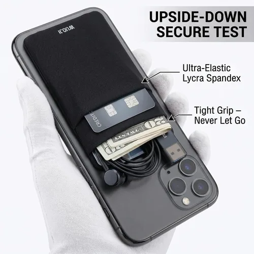 Miniatura 4 de Cartera para tarjetas de teléfono con bloqueo RFID, doble bolsillo seguro, ultradelgada, autoadhesiva, funda para tarjetas de crédito, calcomanía
