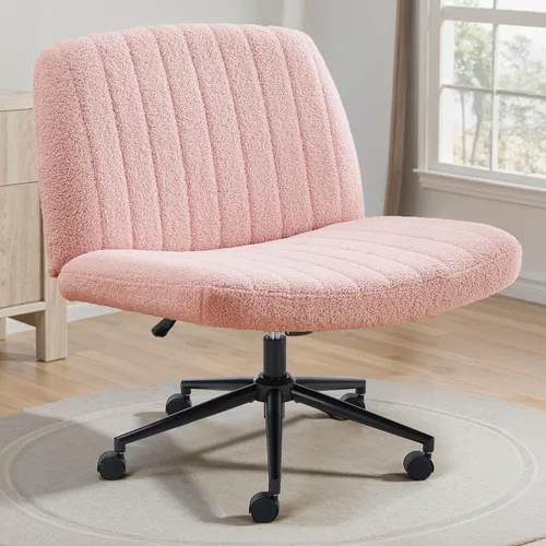 Miniatura 18 de OLIXIS Silla Criss Cross con Ruedas Silla de Escritorio de Oficina y Tocador con Patas Cruzadas Anchas Silla de Tela Cómoda Sin Brazos Ajustable