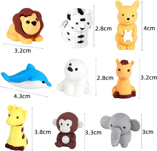 Miniatura 5 de URSKYTOUS 90 piezas de borradores de animales a granel, lindas mascotas de escritorio, rompecabezas para niños, borradores de rompecabezas