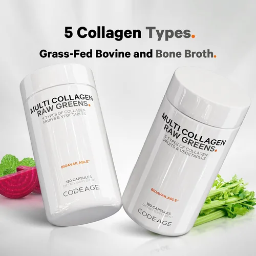 Miniatura 3 de Codeage Proteína de colágeno múltiple + suplemento de cápsulas orgánicas de superalimentos de verduras crudas, 21 frutas y verduras, péptidos