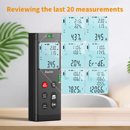 Miniatura 6 de Bilateral Laser Measurement Tool, Bauihr 393ft/120M Rechargeable Aluminum Dual Laser Distance Meter