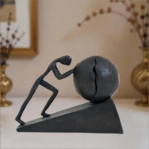 Miniatura 2 de Briskfeel Estatua de hierro de hombre con esfera, escultura de Sísifo de metal, decoración para el hogar y la oficina (B2 fuerte)