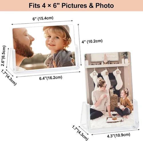 Miniatura 4 de Boxalls Paquete de 2 marcos de fotos de 4 x 6 pulgadas con base transparente, marco de fotos acrílico sin marco para decoración de escritorio
