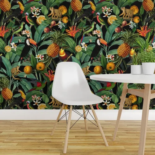 Miniatura 3 de Muestro de papel tapiz extraíble – Naturaleza Botánico Tropical Tucanes Monos Loros Papel pintado personalizado pre-pegado por Spoonflower