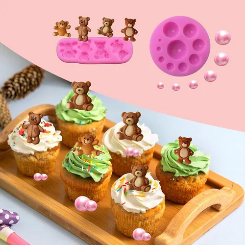 Miniatura 5 de 5 moldes de silicona para fondant de oso y bolas de fondant de perlas 3D, semiesferas de chocolate, marcos de fotos de silicona para ositos