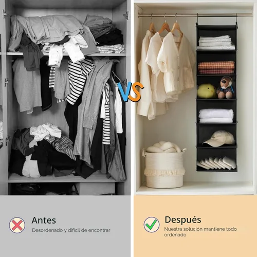 Miniatura 9 de MAX Houser Organizador colgante de armario de 6 niveles, estante colgante de armario con 2 ganchos resistentes para almacenamiento, plegable (negro)