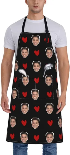 Miniatura 19 de Delantal unisex con babero ajustable personalizado para hombres y mujeres, delantales de cocina personalizados para fotos, 33 x 28 pulgadas