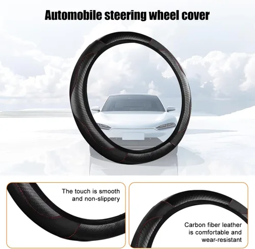 Miniatura 4 de Funda de fibra de carbono para volante de automóvil, protector elástico para volante de automóvil de 14.5 a 15 pulgadas, estilo deportivo