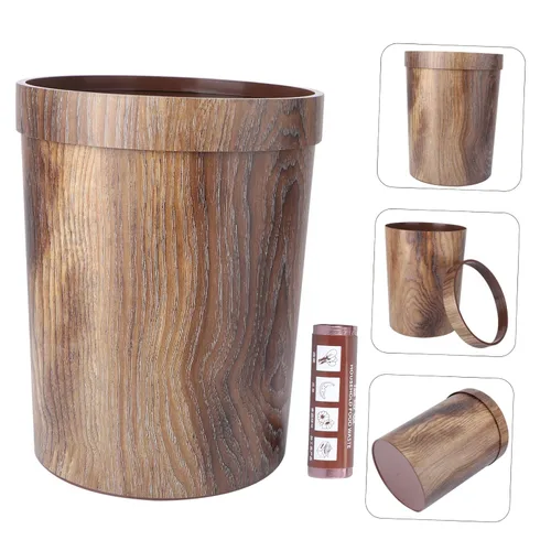 Miniatura 3 de Mobestech Bote de basura de polipropileno marrón de 13 galones con diseño de grano de madera