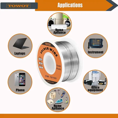 Miniatura 6 de TOWOT Alambre de soldadura de núcleo de colofonia de plomo de estaño para soldadura eléctrica, contenido 1.8% flujo de soldadura Sn60-Pd40