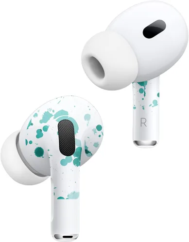 Miniatura 2 de MightySkins - Fundas compatibles con Apple AirPods Pro 2 - Verde azulado Splatter Funda protectora de vinilo duradera y única Fácil de aplicar