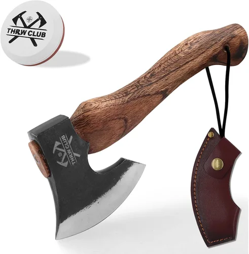 Hacha de 10.7 Pulgadas, Hacha de Camping con Acero de Alto Carbono 1065 y Funda de Cuero, Hacha de Bushcraft para Cortar y Dividir Madera, Perfecta