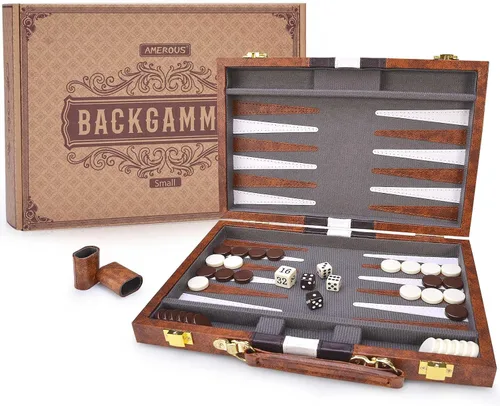 AMEROUS Juego de Backgammon, Juego de Mesa Clásico de 11 Pulgadas con Estuche de Cuero, Tablero Plegable, Paquete de Regalo, Juego de Estrategia de