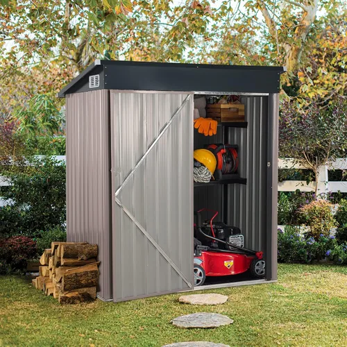 Miniatura 7 de Verano Garden Cobertizo de almacenamiento al aire libre de 5 x 3 pies, cobertizo de jardín de acero de metal galvanizado con puerta con cerradura