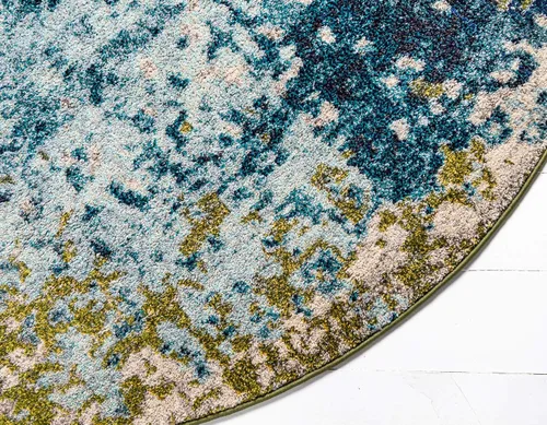 Miniatura 9 de Unique Loom Estrella Collection - Alfombra abstracta, moderna, colores claros, envejecida, 6 pies 1 pulgada x 6 pies 1 pulgada, azul/beige