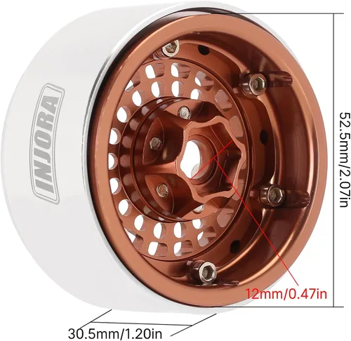 Miniatura 2 de INJORA 1.9" Beadlock Llanta de rueda compensada -0.394 in Rueda de aluminio para SCX10 Pro TRX4 VS4-10 Gen8 1/10 RC Crawler Car (bronce)