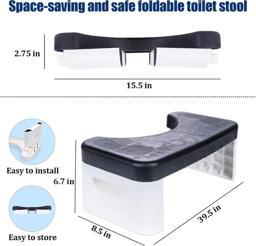 Miniatura 2 de Taburete de inodoro plegable, taburete de inodoro plegable de 6.7 pulgadas, taburete de baño plegable para todas las edades, taburete de pie de Negro