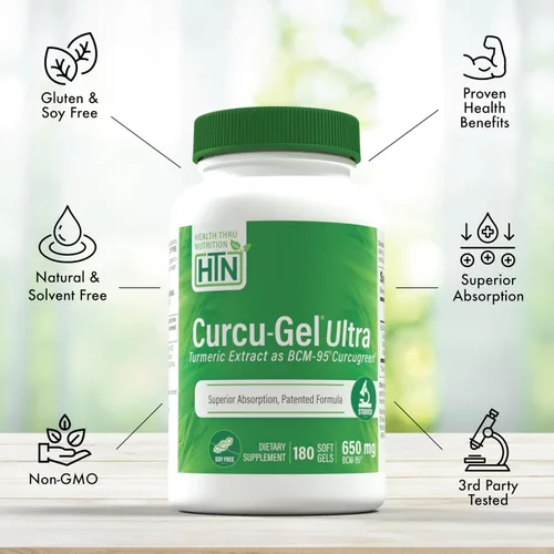 Miniatura 4 de Curcu, gel ultra de 0,018 oz, BCM-95 realza la absorción de la curcumina, HTN0227, 180