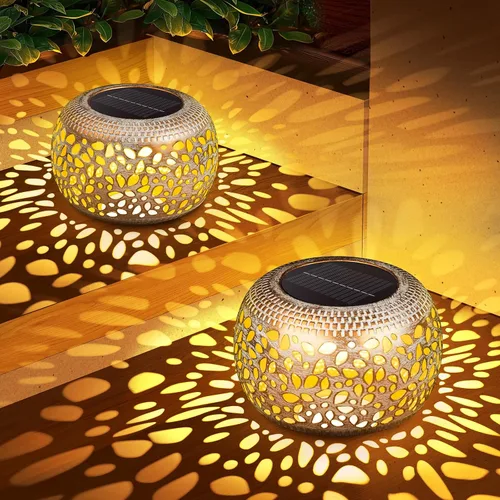 Miniatura 12 de Farol solar para decoración de patio al aire libre: faroles solares para exteriores, impermeables, ahuecados, retro, metal, alimentados por energía