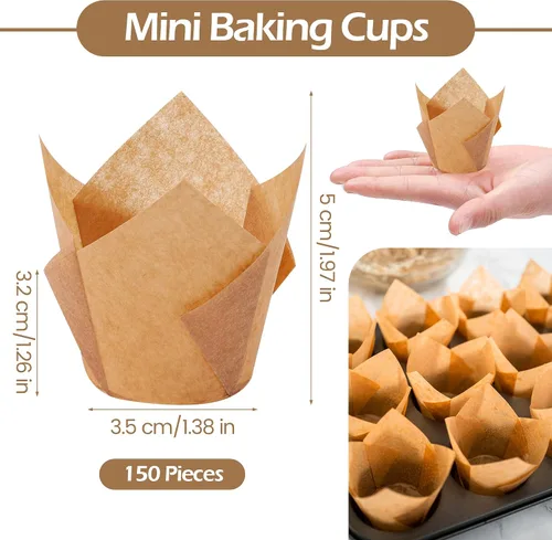 Miniatura 2 de Ruisita 150 Piezas Tazas Mini para Hornear Tazas de Tulipán para Cupcakes Forros para Magdalenas para Bodas, Cumpleaños, Baby Showers, Negro Tulip