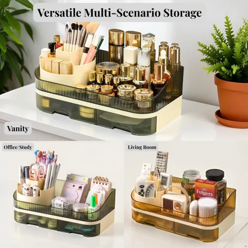 Miniatura 6 de Organizador de maquillaje para encimera con cajones dobles, almacenamiento de cosméticos de gran capacidad para tocador de baño, cuidado de la piel