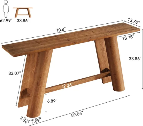Miniatura 2 de Mesa consola de entrada de madera maciza, 70.9 pulgadas estrecha y larga, mesa de sofá detrás del sofá, muebles de madera de granja para sala