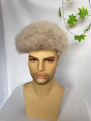 Toupee para hombre de 10 × 8 pulgadas, 100% cabello humano, raíces marrones, degradado 60#, color blanco, pieza de pelo de piel fina, sistema de