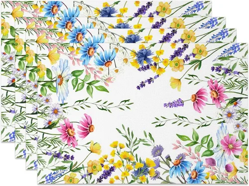 Miniatura 9 de Juego de 6 manteles individuales vintage con flores silvestres de 12 x 18 pulgadas, manteles individuales de tela de lino con plantas de jardín