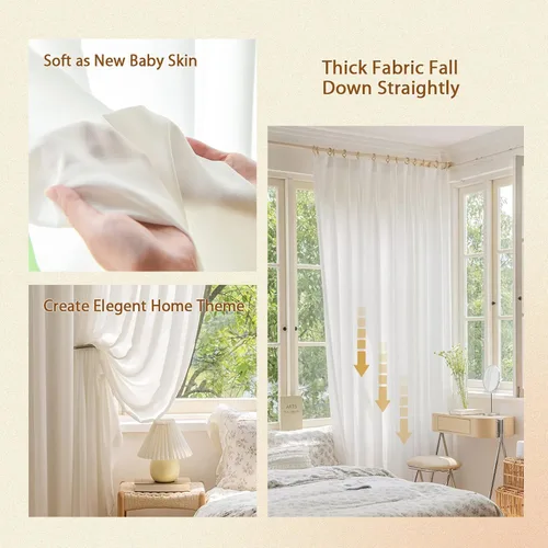Miniatura 5 de Cortinas semitraslúcidas blancas para ventana con plisado de pellizco de 120 pulgadas de largo, 2 paneles, de terciopelo de lujo con toque suave