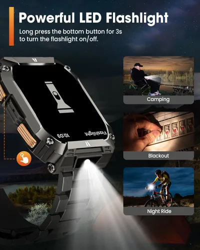 Miniatura 4 de Relojes inteligentes para hombres, reloj de fitness de 1.95 pulgadas: reloj inteligente militar con 100 días de duración de la Negro y acero