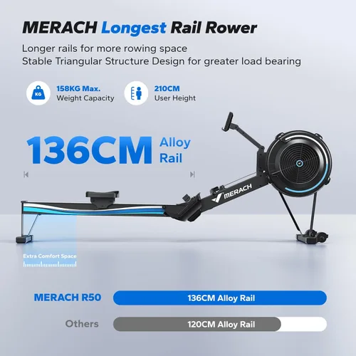 Miniatura 6 de MERACH Máquina de remo profesional para interiores, máquinas de remo ajustables de resistencia al aire para el hogar, asiento ergonómico cómodo