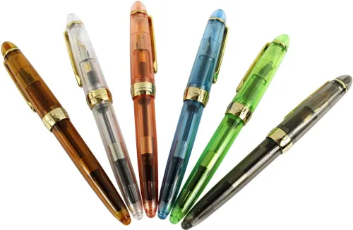 Gullor Jinhao 992 Pluma estilográfica de plástico con clip dorado, transparente, 6 colores, 6 unidades 5 colores (transparente)