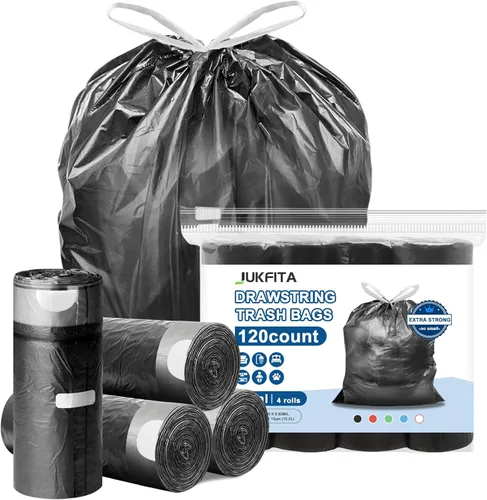 Miniatura 10 de Bolsas de basura de 4 galones con cordón, 100 unidades, extra fuertes, pequeñas, sin perfume, para baño, baño, oficina, cocina, color rojo