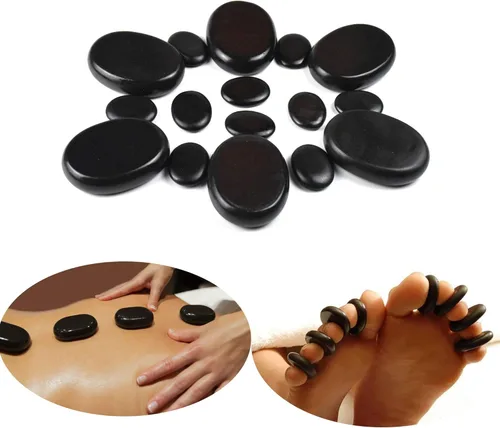 Juego de 16 piedras de masaje caliente grandes, piedras naturales de lava para aliviar el dolor de SPA 8868