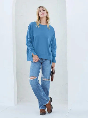 Miniatura 8 de MEROKEETY Sudadera holgada casual de manga larga tipo farol para mujer, cuello redondo, abertura lateral, 2023