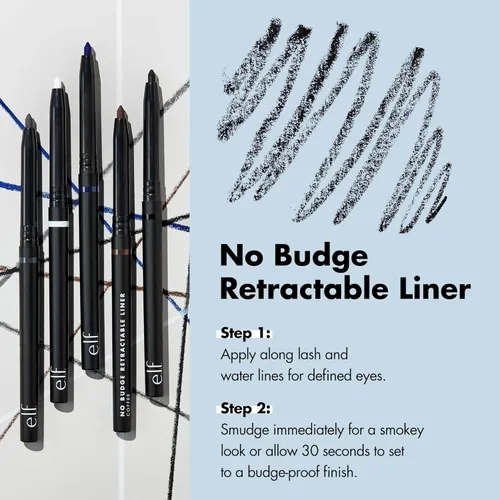 Miniatura 3 de e.l.f. Delineador de ojos retráctil No Budge, cremoso, ultra pigmentado e impermeable, crea líneas atrevidas y definidas, vegano y libre de Negro