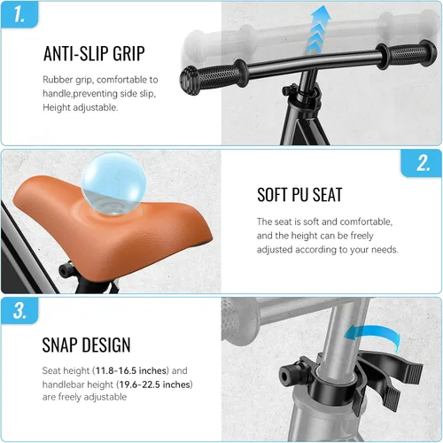 Miniatura 8 de Bicicleta de Equilibrio SEREED para Niños de 2 Años, Bicicleta para Niños sin Pedales de 2 a 5 Años, Ajuste sin Herramientas, Placa Personalizable