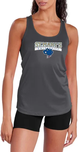 Miniatura 39 de Camiseta deportiva sin mangas oficial de la NCAA Collegiate para mujer, con espalda cruzada, logotipo primario, colección carbón