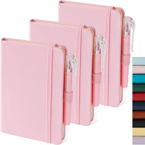 Miniatura 18 de Paquete de 3 cuadernos rayados con bolígrafo, cuadernos A5 (5.7 x 8.4 pulgadas) de tapa dura de cuero para mujeres y hombres, trabajo, 160 páginas