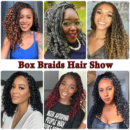 Miniatura 5 de Trenzas de caja bohemia de 14 pulgadas, 7 paquetes de trenzas de caja Goddess de cabello de ganchillo preanudado para mujeres negras, cabello 1B/27