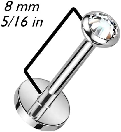 Miniatura 3 de Labret de titanio de grado 18 GA para implante, sin rosca, con parte trasera plana con bisel plano redondo, circonita cúbica u ópalo superior