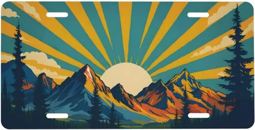 Placa de matrícula delantera vintage retro Adventure Mountain Sunrise para mujer, placas decorativas de aluminio de metal, bonita cubierta de Verde