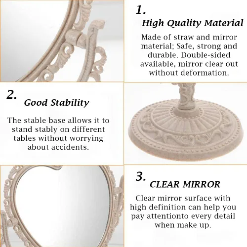 Miniatura 8 de AKOAK Espejo cosmético en forma de corazón, plástico, de doble cara, giratorio, ligero, espejo de baño y dormitorio (beige) Plástico de doble