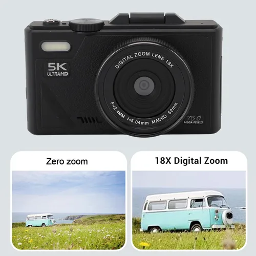 Miniatura 7 de Cámara digital 5K para fotografía con 3 pantallas abatibles de 180°, cámara de vlogging de 75MP para, cámara compacta HD, zoom digital 18X, cámaras