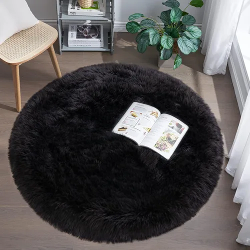 Miniatura 13 de Alfombra de piel sintética para sofá, silla, alfombra pequeña beige para dormitorio, 2 x 3 pies, alfombras peludas para habitación de los niños