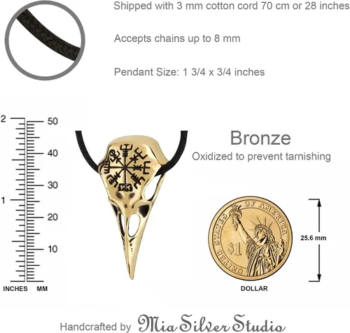 Miniatura 13 de Raven Skull Necklace with Viking Compass Vegvisir Pendant Bird Crow Odin Norse Animal Ancient Protection Amulet Talisman Nordic Goth Jewelry for Men
