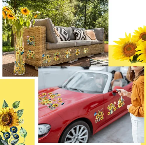 Miniatura 7 de 9 hojas de transferencia de girasol para muebles y manualidades, primavera y verano, flores vintage, mariposas, primavera, calcomanías