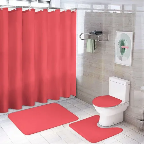 Miniatura 30 de Juego de 3 alfombras de baño modernas en blanco y negro, antideslizante en forma de U y tapa de inodoro